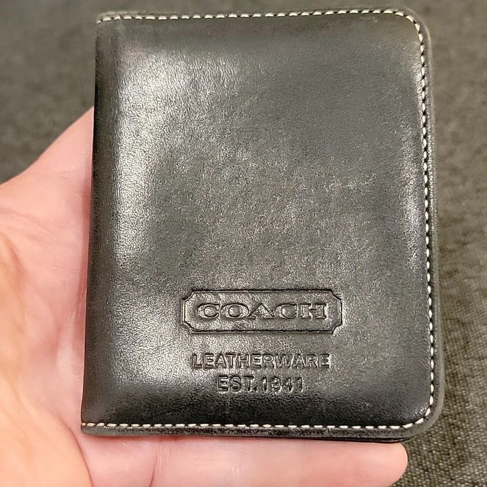 Coach Charcoal Leather Bifold Wallet Card Holder - Picture 5 of 5